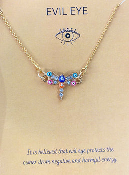 Dragonfly Evil Eye Charm Necklace(Waterproof)