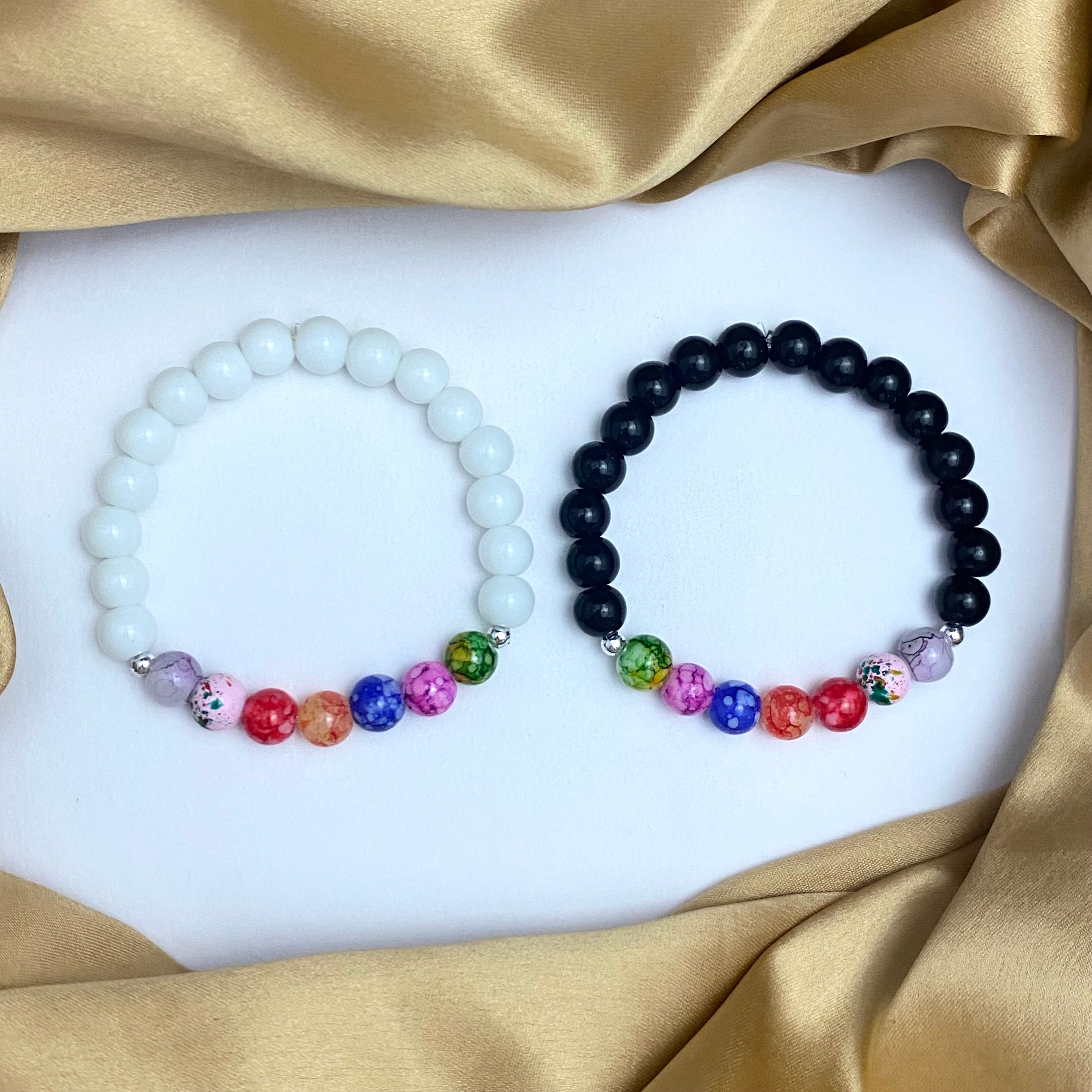 7 Chakra Glass Beads Stretchy Couple Bracelet