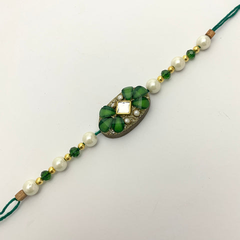 Cute Green Charm Thread Chain Rakhi For Brother