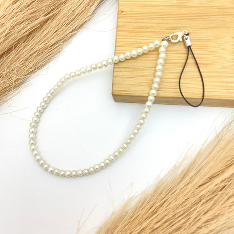 Cute Simple 6mm Glass Pearl Beads Phone Charm Strap