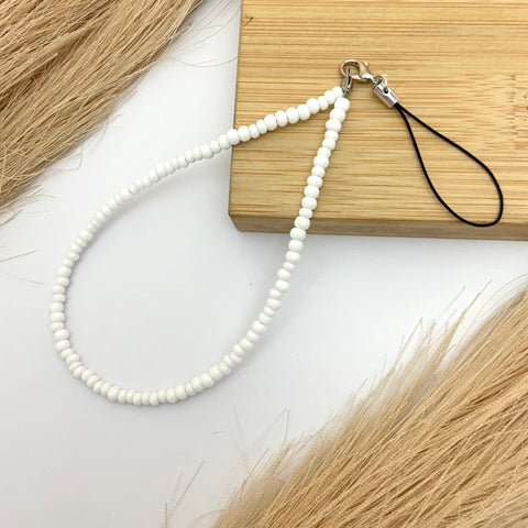 Cute Simple 4mm White Glass Joco Beads Phone Charm Strap