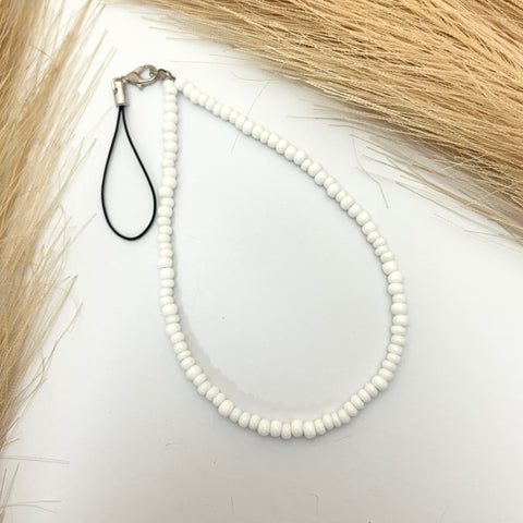 Cute Simple 4mm White Glass Joco Beads Phone Charm Strap