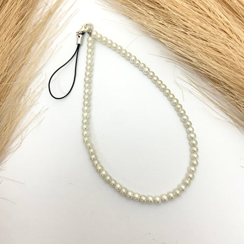 Cute Simple 6mm Glass Pearl Beads Phone Charm Strap