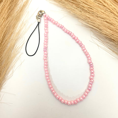 Cute Simple 4mm Pink Glass Joco Beads Phone Charm Strap
