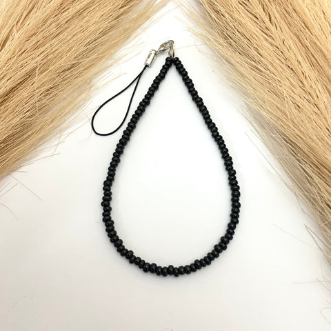 Cute Simple 4mm Black Glass Joco Beads Phone Charm Strap