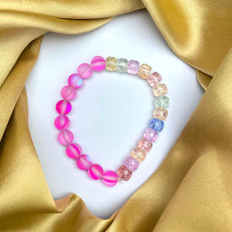 Adjustable Pink Beads With Cracked Beads Bracelet