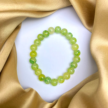 Stretchable Yellow Green Tie-Dye Glass Beads Bracelet