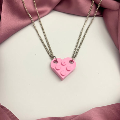 Pink Heart Shape Brick Lego Couple Necklace