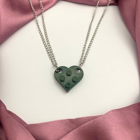 Dark Green Heart Shape Brick Lego Couple Necklace