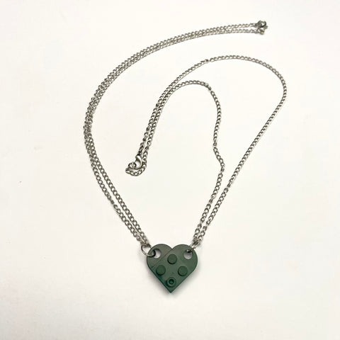 Dark Green Heart Shape Brick Lego Couple Necklace