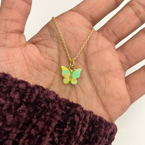 Cute Dual Shade Acrylic Butterfly Pendant Necklace