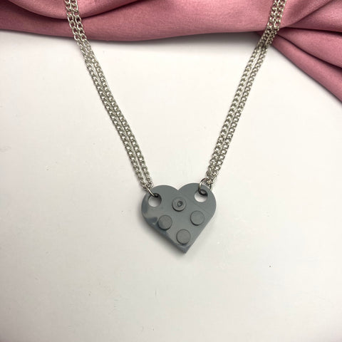Grey Heart Shape Brick Lego Couple Necklace
