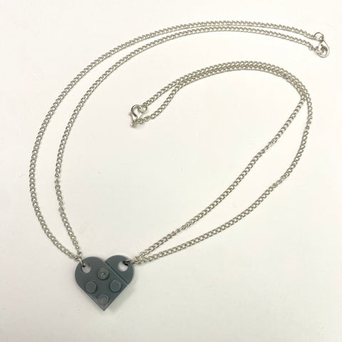 Grey Heart Shape Brick Lego Couple Necklace