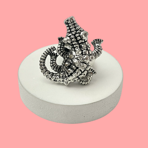 Oxidised Silver Alligator Designed Ring