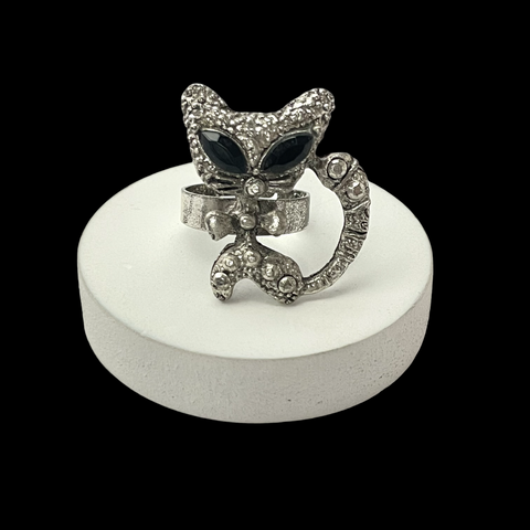 oxidised Ring,cat,Adjustable Ring,silver