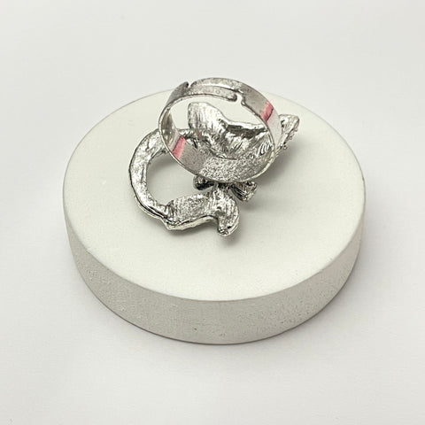 Oxidised Silver Black Kitty Cat Big Eyes Designed Ring