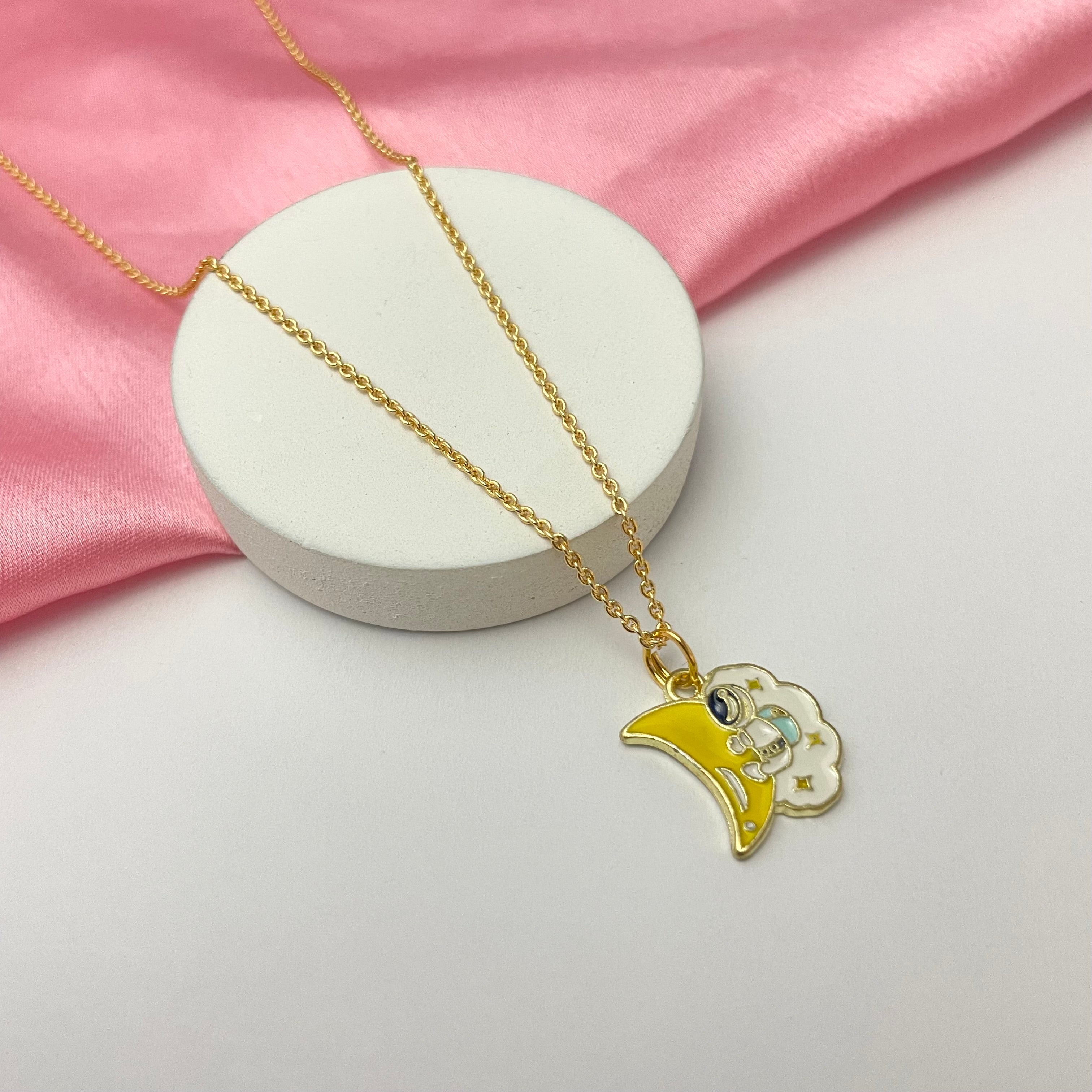 Astronaut With Moon Charm Necklace (Waterproof)