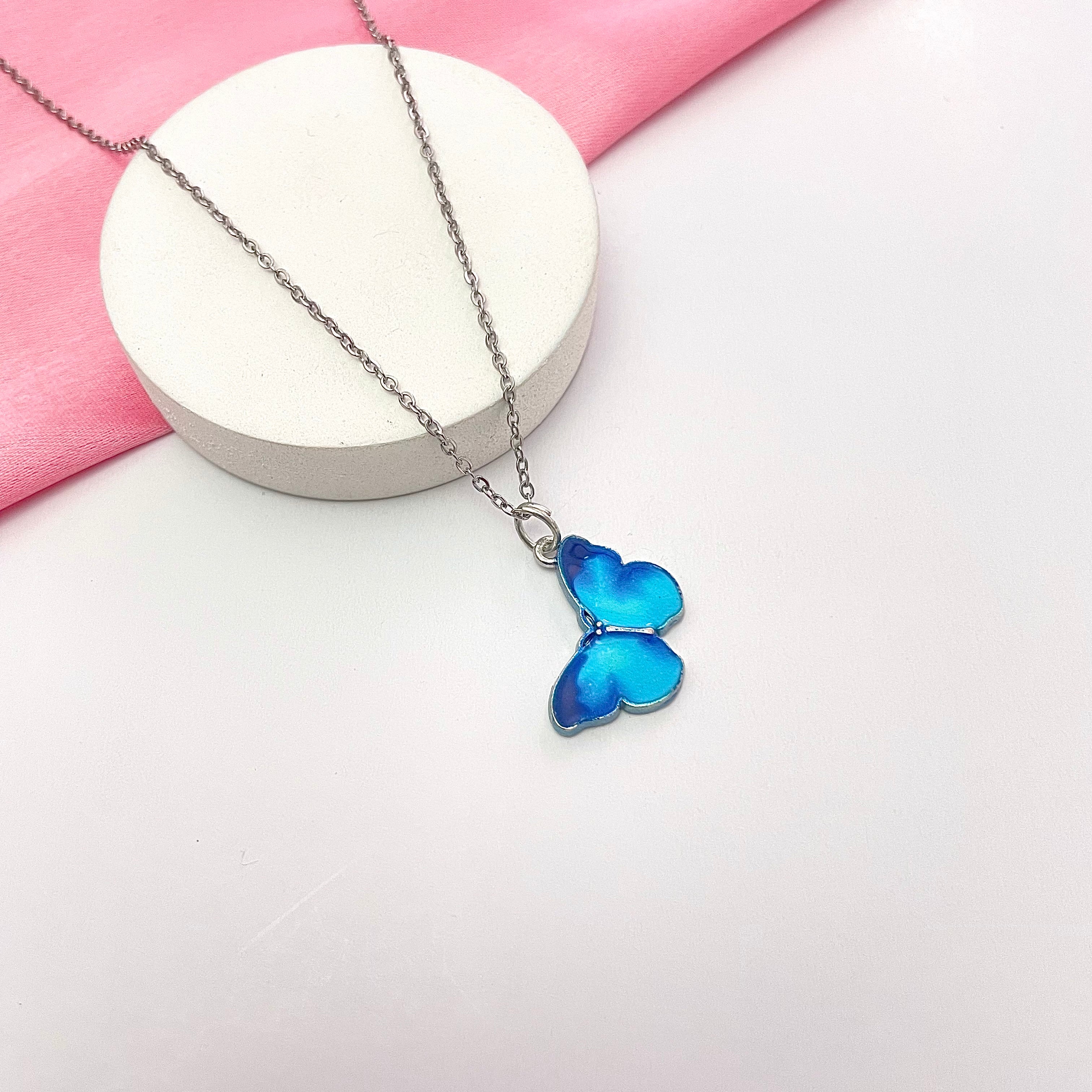 Blue Sparkle Butterfly Necklace, Butterfly Pendant, Butterfly Charm, Animal  Charm - Etsy