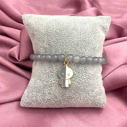 Grey Glass Charm Beads Bracelet