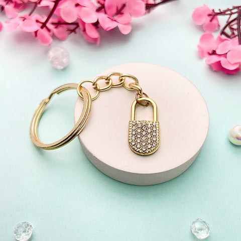 Cute Stone Studded Lock Charm Key Chain For Bag & Key