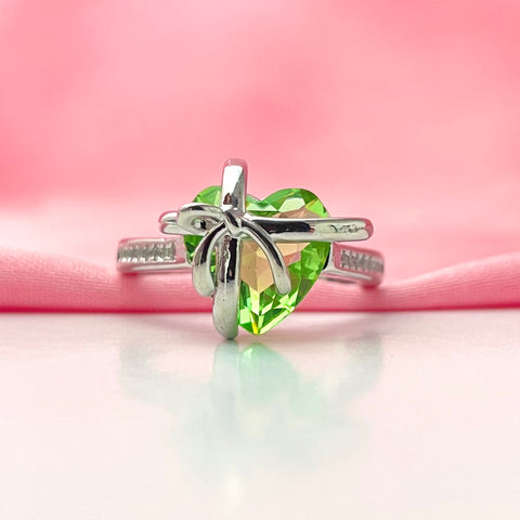 Adjustable Silver Parrot Green Bow With Heart Copper Ring