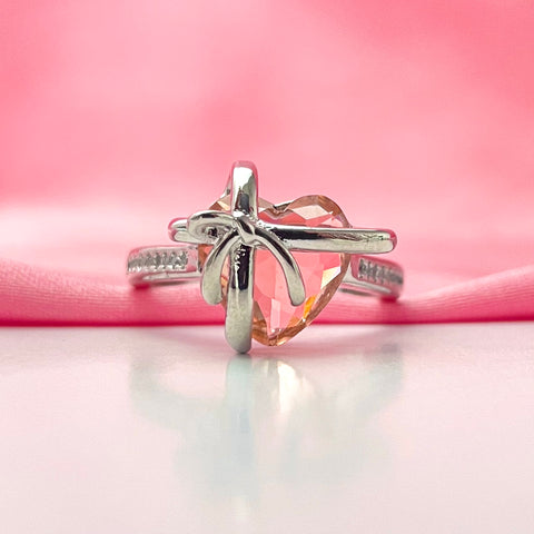 Adjustable Silver Bow With Heart Copper Ring