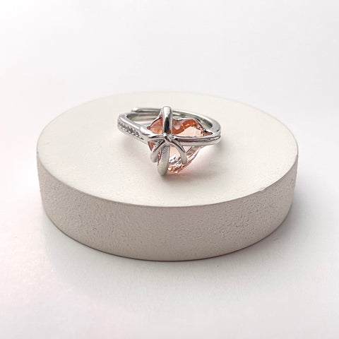 Adjustable Silver Bow With Heart Copper Ring