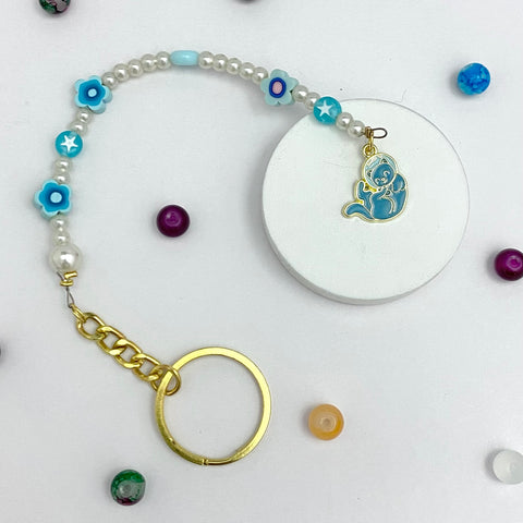 Cute Pearl Bag Key Chain With Cat Charm