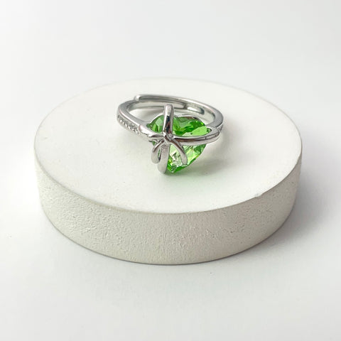 Adjustable Silver Parrot Green Bow With Heart Copper Ring