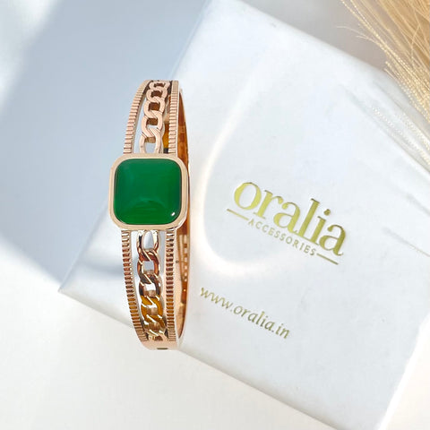 Golden, Dailywear, Office Wear, Green Emerald, Premium, Anti-Tarnish, Non-Tarnish, Waterproof, Bracelet