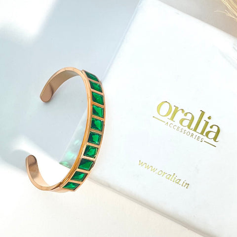 Premium Antitarnish Rosegold Green Emerald Stone Studded  Bracelet