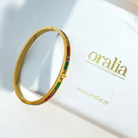 Premium Antitarnish Golden Slim Multicolour Stone Studded  Bracelet