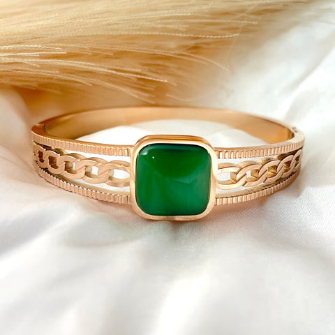Golden, Dailywear, Office Wear, Green Emerald, Premium, Anti-Tarnish, Non-Tarnish, Waterproof, Bracelet