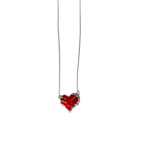 Gothic Red Stainless Steel Heart Charm Necklace