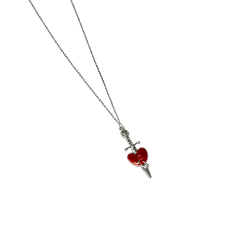 Gothic Red Stainless Steel Heart Charm Necklace