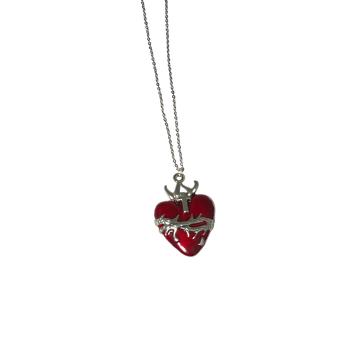 Gothic Red Stainless Steel Heart Charm Necklace