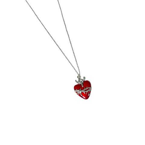 Gothic Red Stainless Steel Heart Charm Necklace