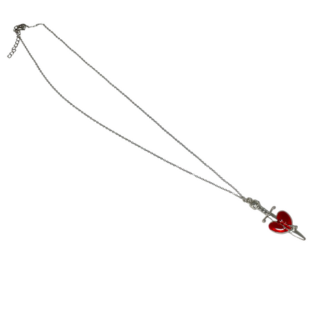 Gothic Red Stainless Steel Heart Charm Necklace