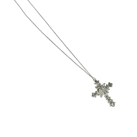 Gift For Valentine's Day Silver Cross With Flower Designed Necklace