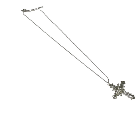 Gift For Valentine's Day Silver Cross With Flower Designed Necklace