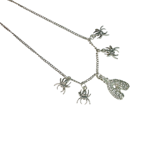 Gift For Valentine's Day Silver Stone Studded A Initial With Spider Charm Necklace