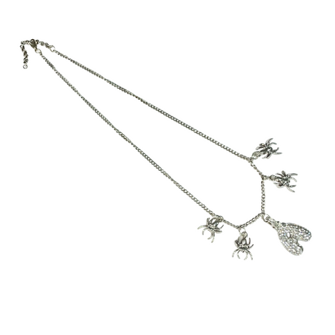 Gift For Valentine's Day Silver Stone Studded A Initial With Spider Charm Necklace