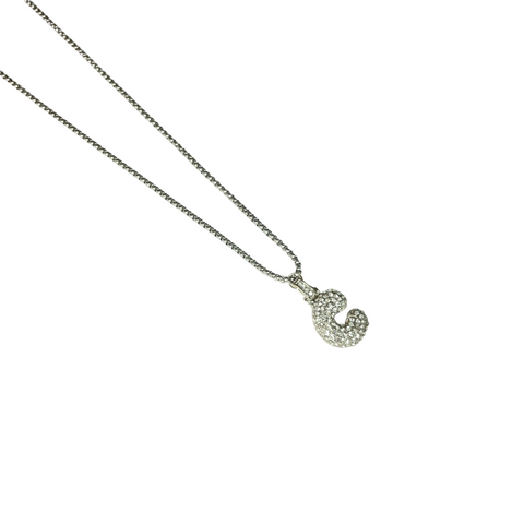 Gift For Valentine's Day Silver Stone Studded C Initial Necklace