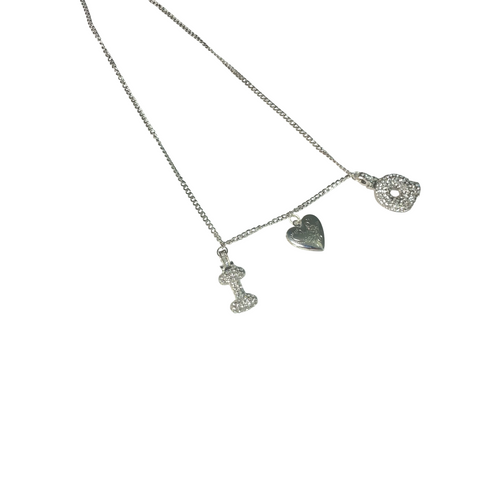 Gift For Valentine's Day Silver Stone Studded I Q Initial With Heart Charm Necklace