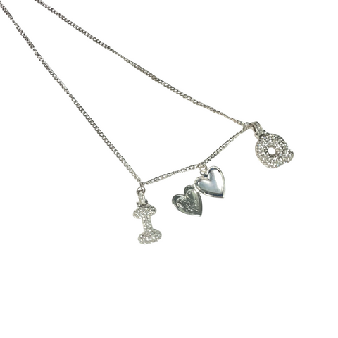 Gift For Valentine's Day Silver Stone Studded I Q Initial With Heart Charm Necklace