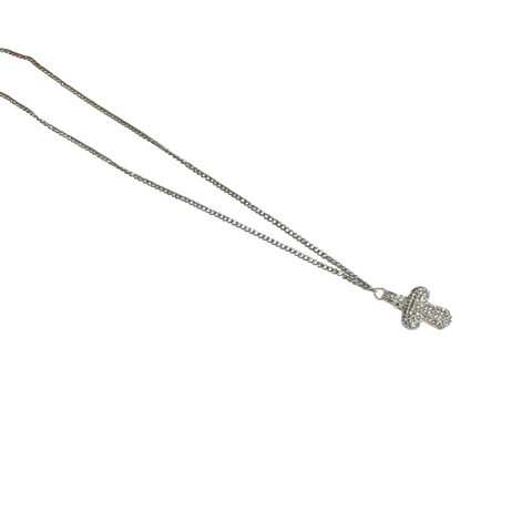 Gift For Valentine's Day Silver Stone Studded T Initial Necklace