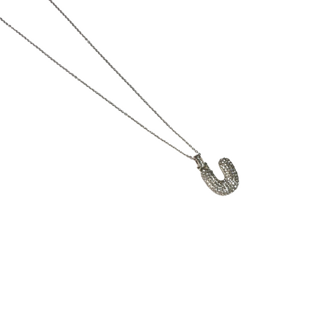 Gift For Valentine's Day Silver Stone Studded U Initial Necklace