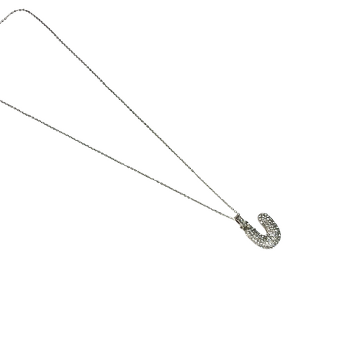 Gift For Valentine's Day Silver Stone Studded U Initial Necklace