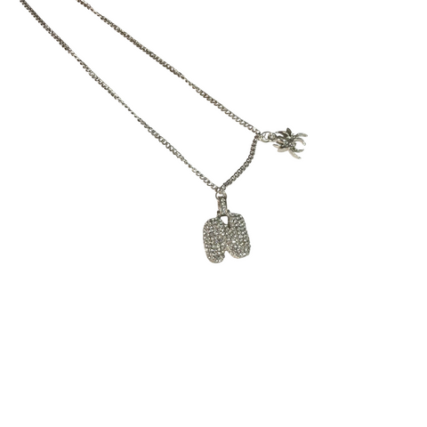 Gift For Valentine's Day Silver Stone Studded N Initial With Spider Charm Necklace