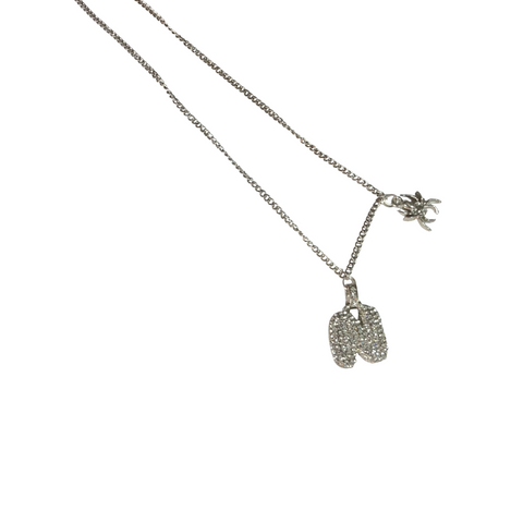 Gift For Valentine's Day Silver Stone Studded N Initial With Spider Charm Necklace